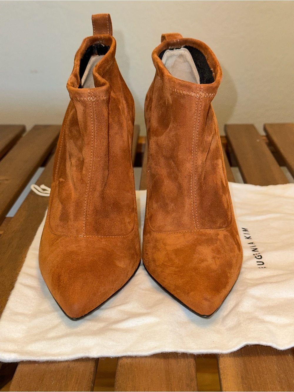 Eugenia Kim Women's Rust Suede Pointed-Toe Block Heel Ankle Boots | Sz 7.5